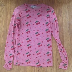 Women’s sheer Cherry Print Pink Long Sleeve Shirt